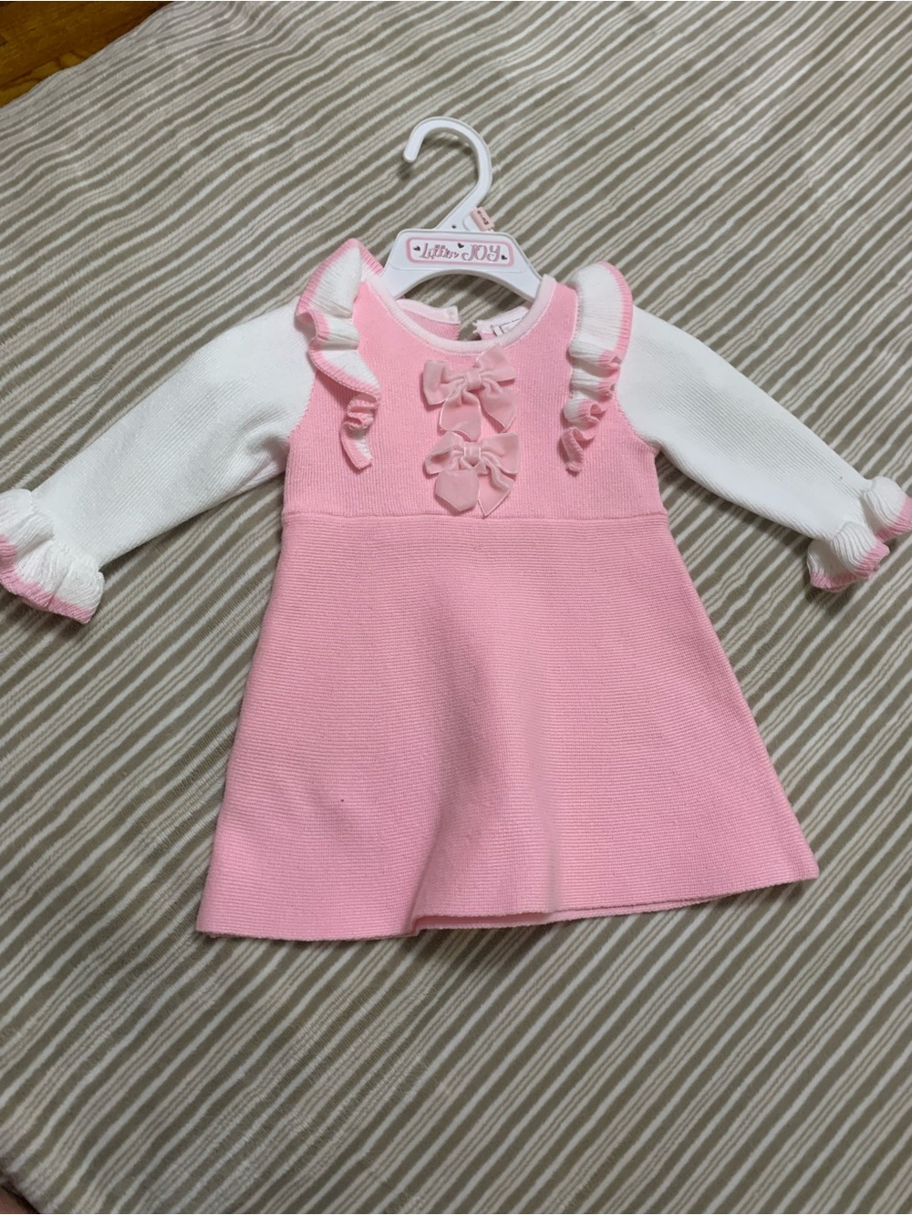 Pink Knit Dress with White Ruffled Sleeves